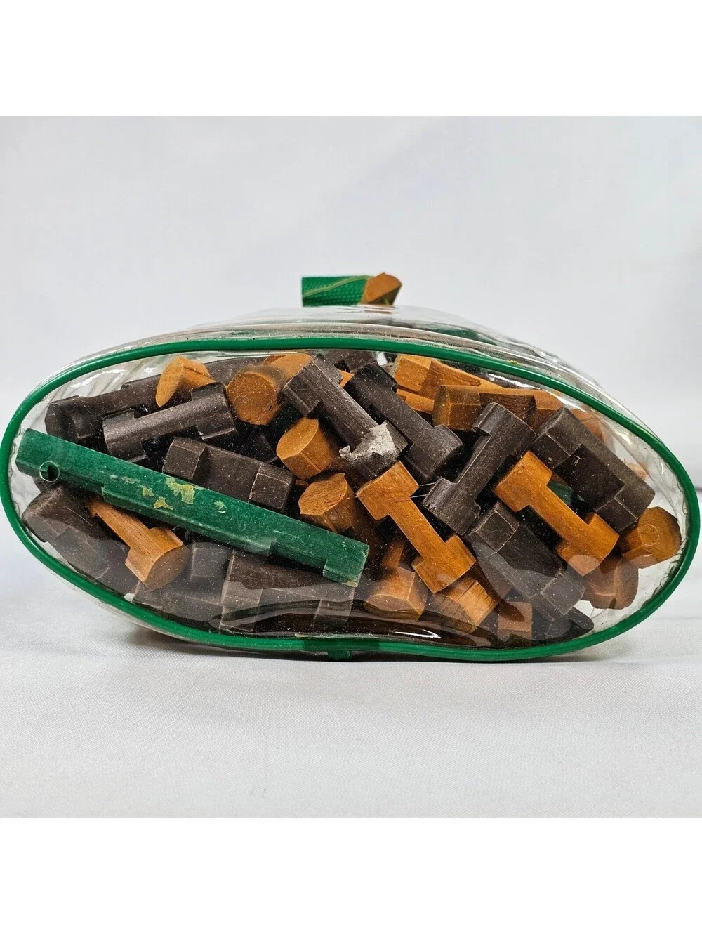 Vintage Lincoln Logs Red Wood Real Wood Building Logs Set in Clear Carrying Bag